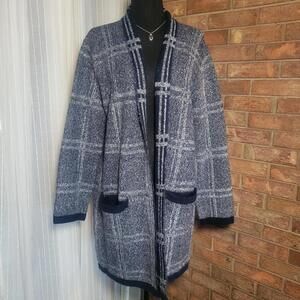 NWOT Banana Republic Blue Windowpane Weighty Cardigan Open Front - Size L